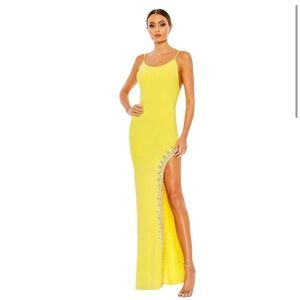 COPY - MAC DUGGAL Dress Size 8 Evening Gown NEW Yellow Rhinestone Slit Stretch